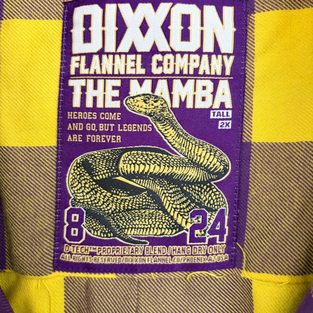 Dixxon Flannel The Mamba Shirt Mens 2XT Purple Yello Kobe Bryant Tribute Flannel
